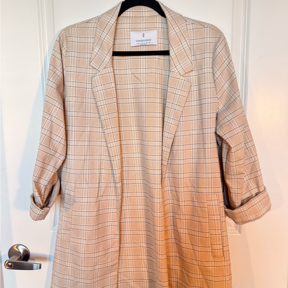Stradivarius Beige Checkered Blazer